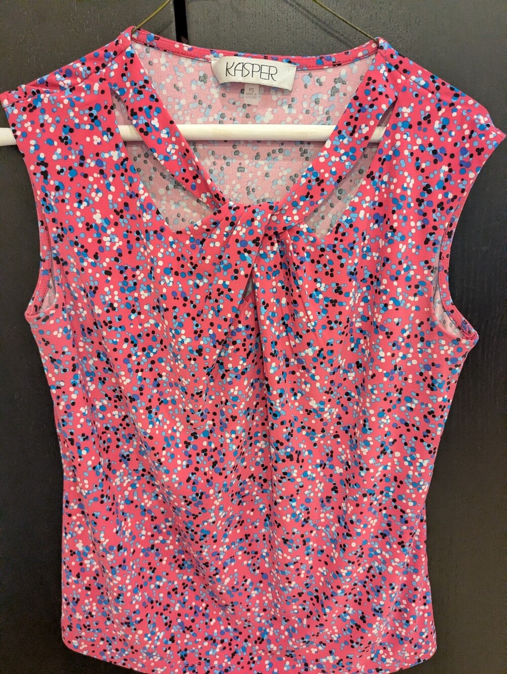 Kasper Pink Dot-Print Sleeveless Tie-Neck Camisole